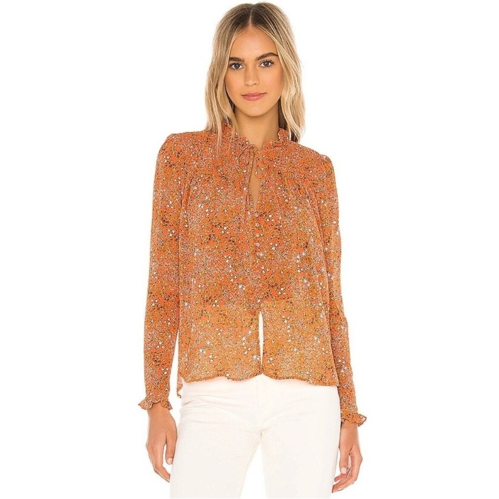 Free People Lela floral smocked top coral Size Large